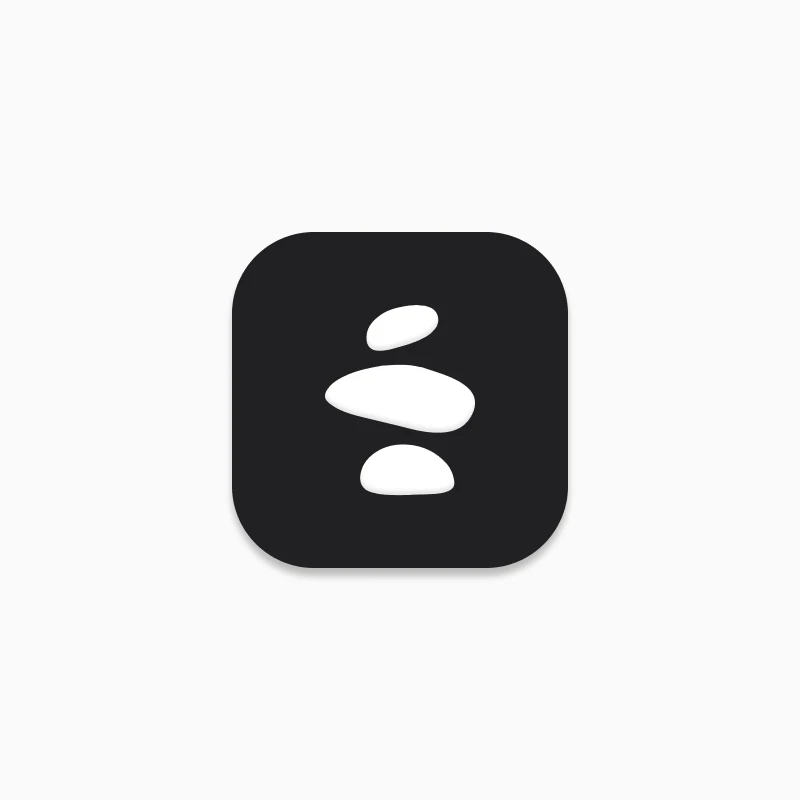 Icon for the Balance app, showing 3 white stones balanced in a stack.