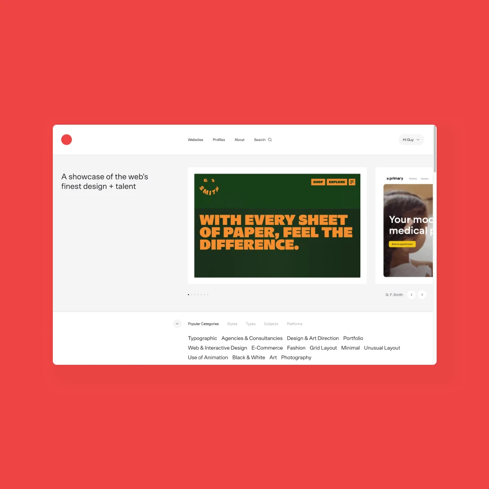 Screenshot of the Siteinspire website